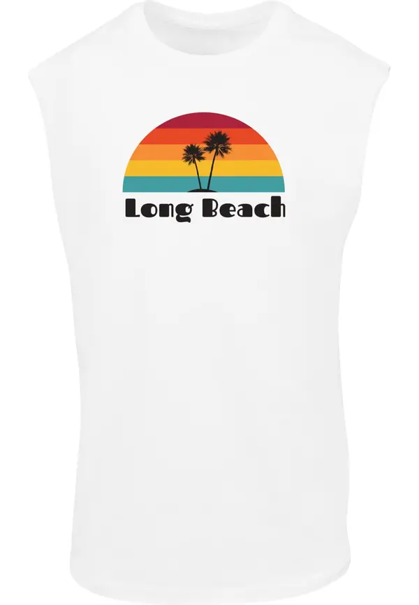 Merchcode Merchcode Majica 'Long Beach'  oranžna / rdeča / črna / bela