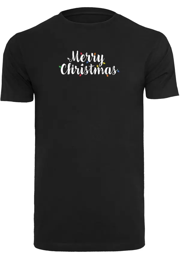 Merchcode Merchcode Majica 'Merry Christmas Lights'  črna / bela