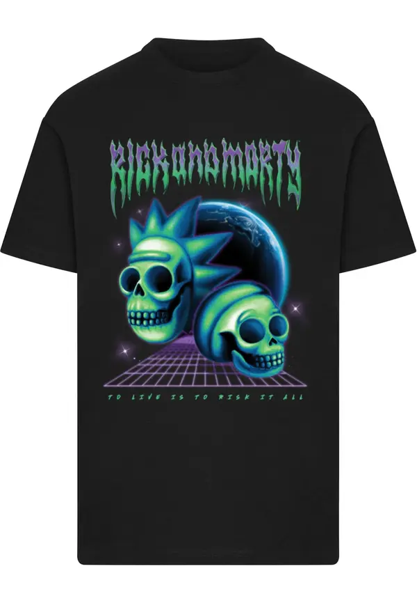 Merchcode Merchcode Majica 'Rick & Morty Skull'  kraljevo modra / svetlo zelena / lila / črna