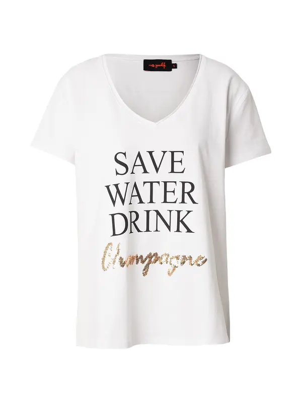 miss goodlife miss goodlife Majica 'Save Water Drink'  zlata / črna / bela
