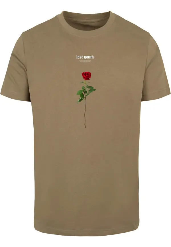 Mister Tee Mister Tee Majica 'Lost Youth Rose'  temno bež / zelena / rdeča / bela