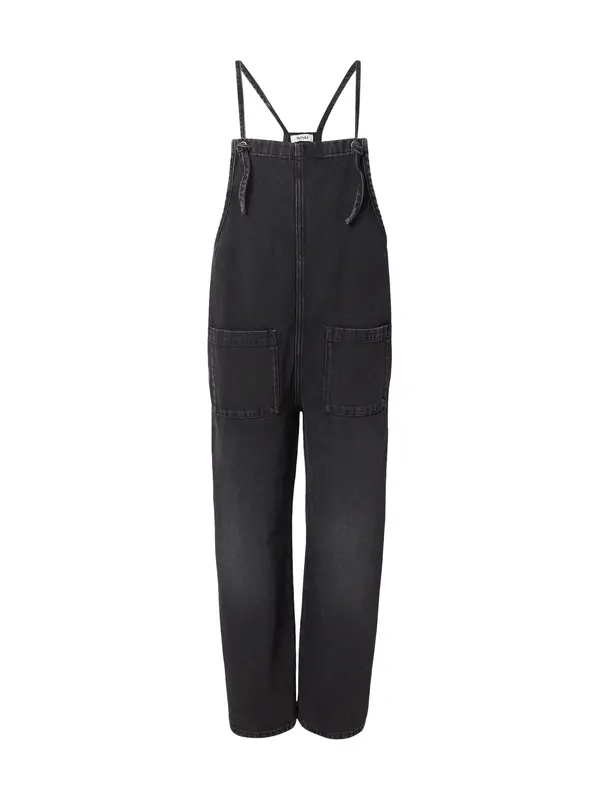 Monki Monki Kavbojke z naramnicami  črn denim