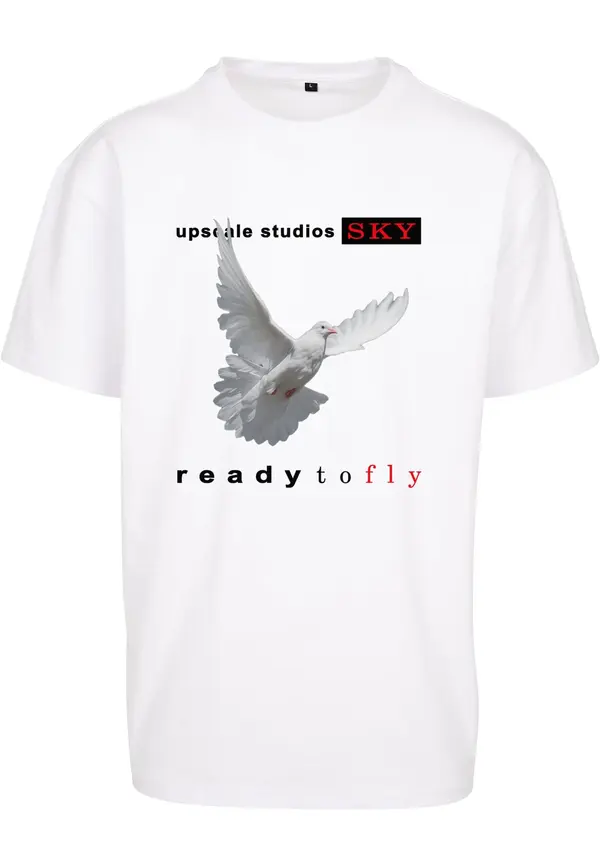 MT Upscale MT Upscale Majica 'Ready to fly'  svetlo siva / korala / ognjeno rdeča / črna / bela