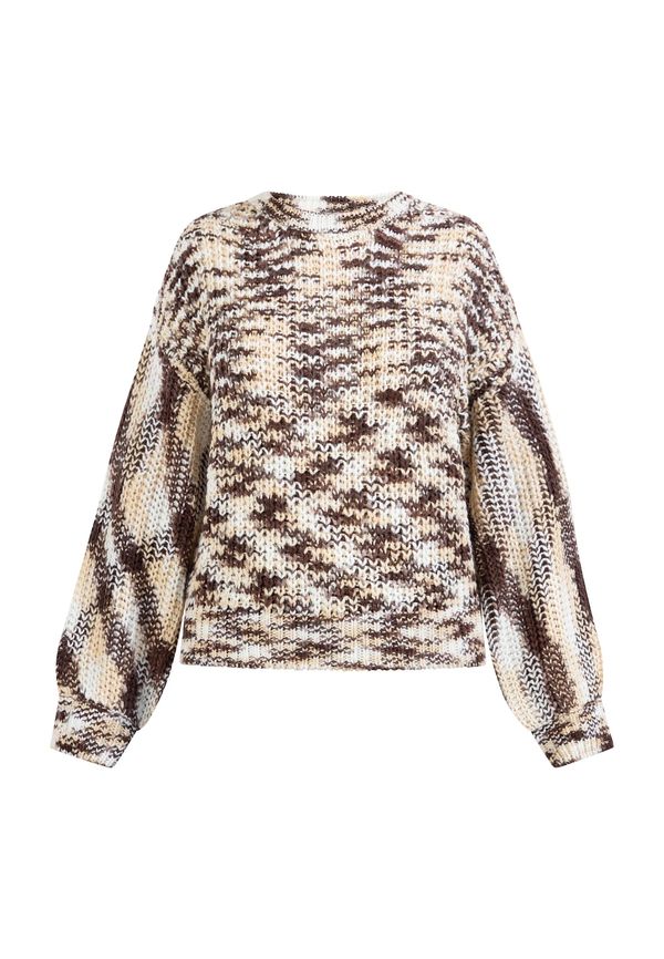 MYMO MYMO Pulover  bež / temno rjava / bela