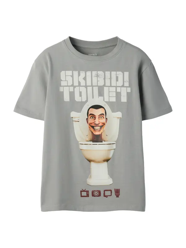 NAME IT NAME IT Majica 'NKMarvis Skibidi'  bež / siva / svetlo siva / ognjeno rdeča