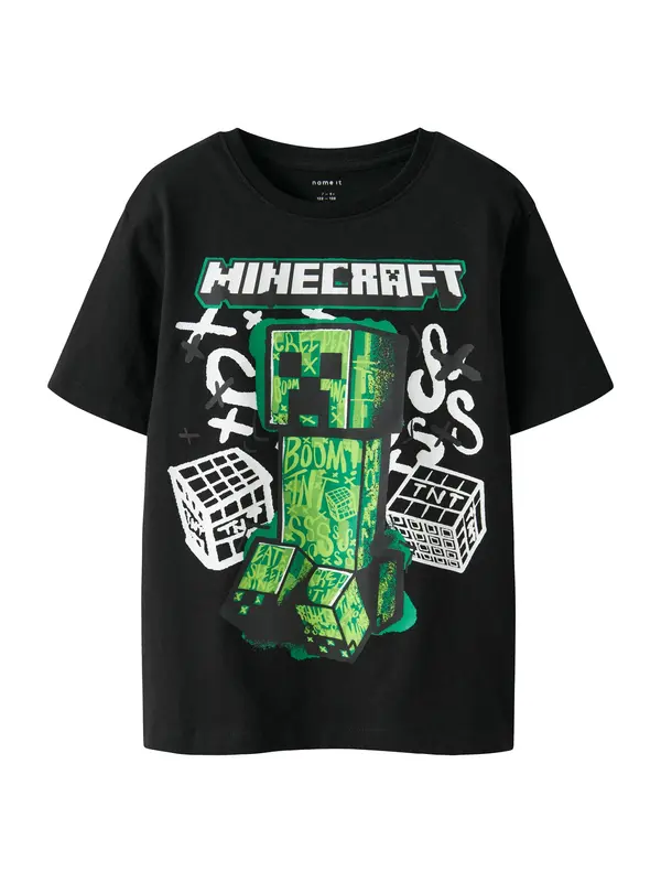 NAME IT NAME IT Majica 'NKMDI MINECRAFT'  travnato zelena / temno zelena / črna / bela