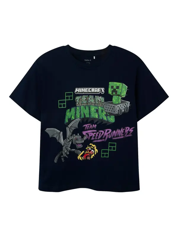 NAME IT NAME IT Majica 'NKMJahi Minecraft'  marine / siva / zelena / bela