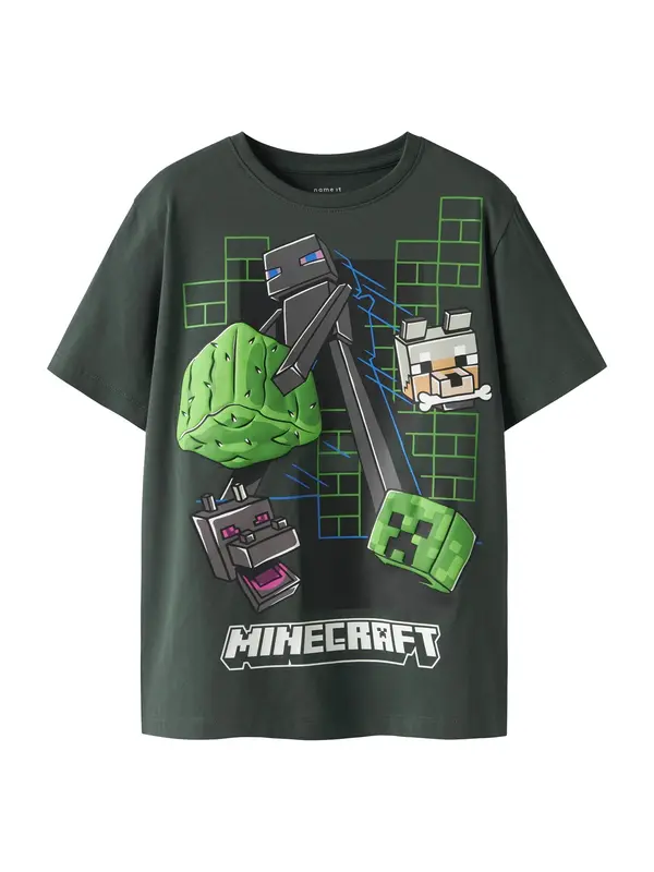 NAME IT NAME IT Majica 'NKMJUKE MINECRAFT'  modra / temno siva / zelena / bela