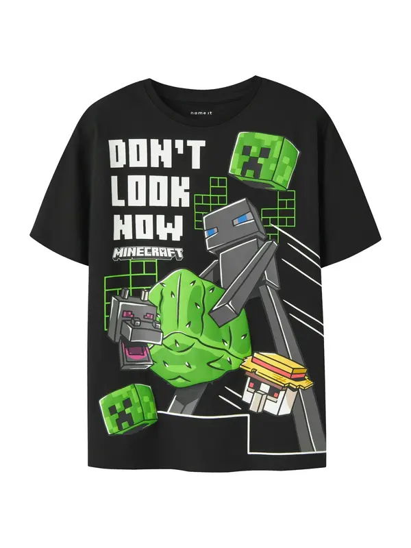 NAME IT NAME IT Majica 'NKMJUKE MINECRAFT'  siva / limeta / črna / bela