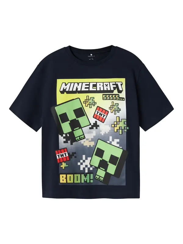 NAME IT NAME IT Majica 'NKMMus Minecraft'  antracit / jelka / svetlo rdeča / črna