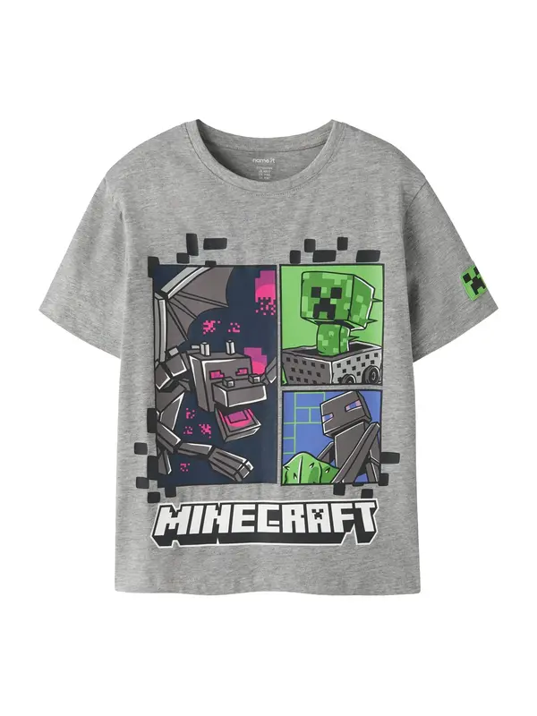NAME IT NAME IT Majica 'NKMMykin Minecraft'  pegasto siva / svetlo zelena / črna / bela