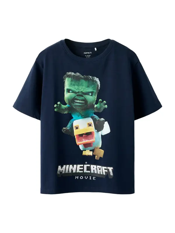 NAME IT NAME IT Majica 'NKMNIF MINECRAFT'  marine / neonsko modra / zelena / bela