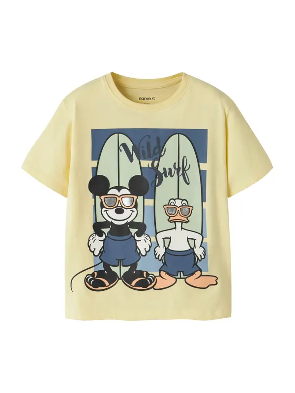 NAME IT NAME IT Majica 'NMMART MICKEY'  mornarska / svetlo rumena / pastelno zelena / črna