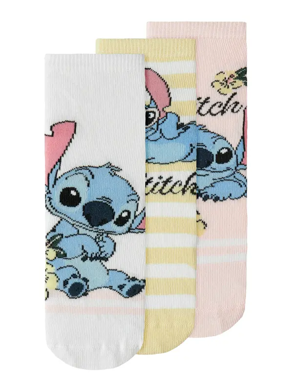 NAME IT NAME IT Nogavice 'NMFANDI STITCH'  svetlo modra / rumena / roza / bela