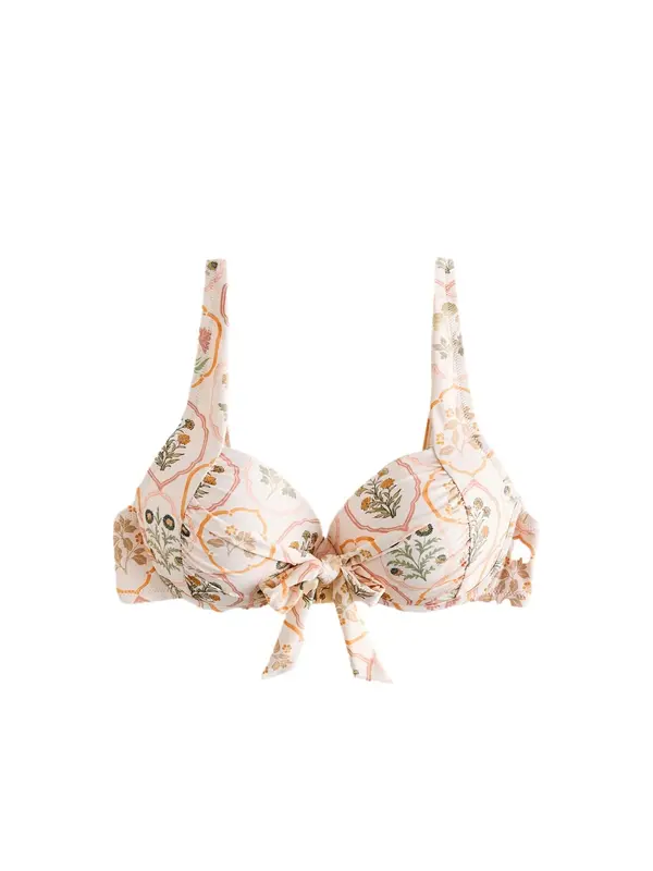 Next Next Bikini zgornji del  ecru / večbarvno zelena / svetlo oranžna / staro roza
