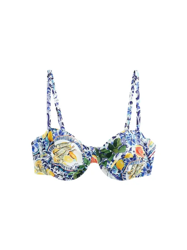 Next Next Bikini zgornji del  temno modra / limona / oliva / bela
