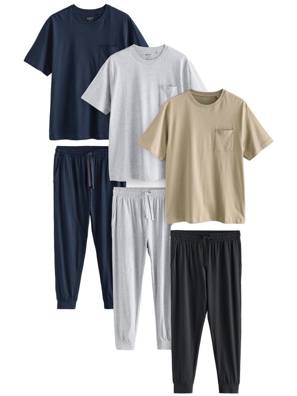 Next Next Dolga pižama  bež / mornarska / siva / črna