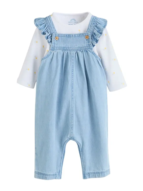 Next Next Hlače z naramnicami  moder denim / oranžna / bela