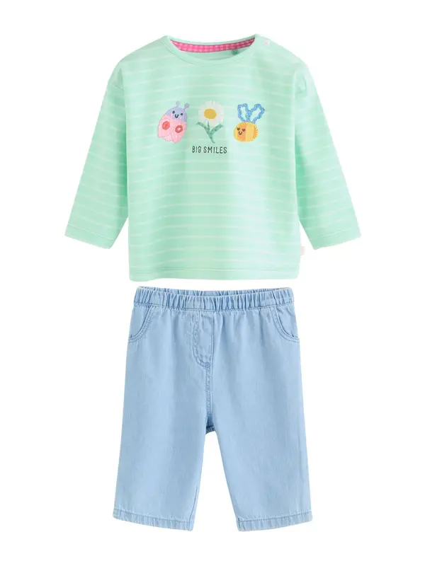 Next Next Komplet  moder denim / rumena / meta / pastelno zelena
