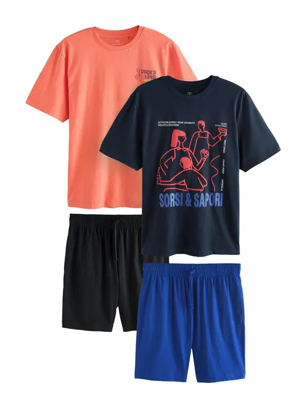 Next Next Kratka pižama  marine / ultra mornarsko modra / korala / črna