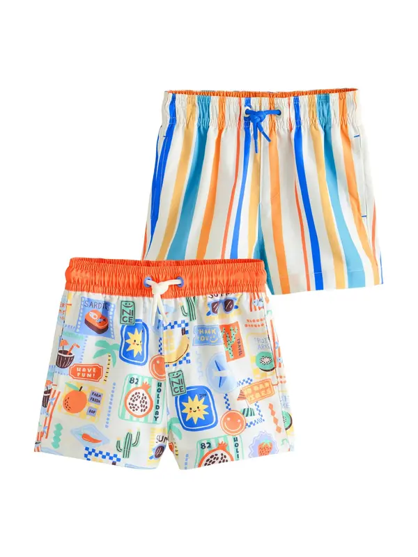 Next Next Kratke kopalne hlače  modra / pastelno zelena / svetlo oranžna / naravno bela