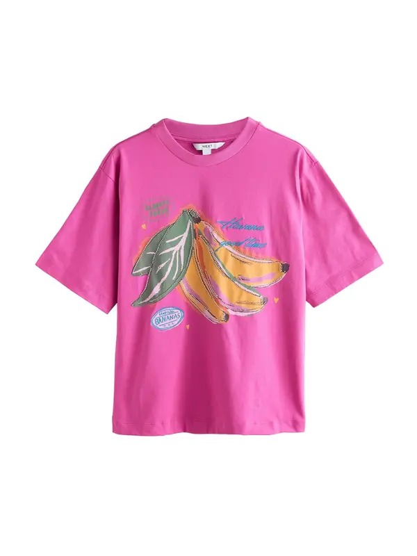 Next Next Majica 'Beaded Banana'  modra / rumena / zelena / roza