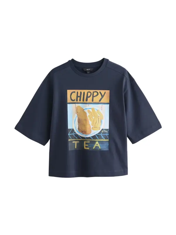 Next Next Majica 'Chippy Tea Frankie Thorpe'  mornarska / nebeško modra / rumena / črna
