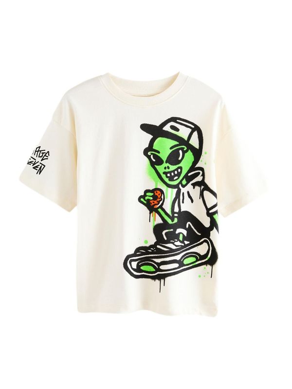 Next Next Majica  ecru / zelena / oranžna / črna