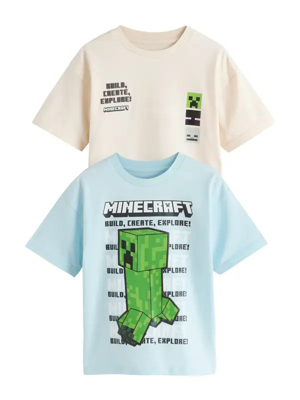 Next Next Majica 'Minecraft'  bež / svetlo modra / zelena / črna