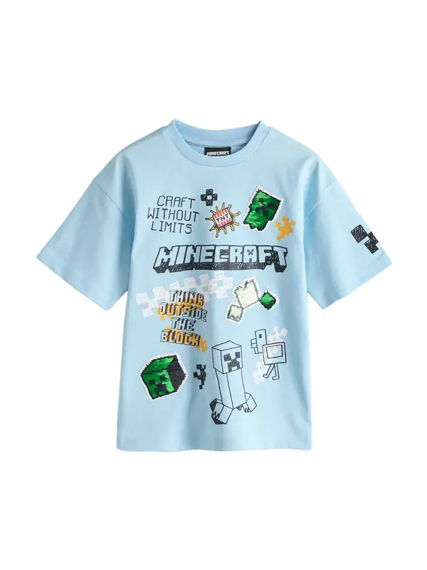 Next Next Majica 'Minecraft'  nebeško modra / travnato zelena / črna / bela