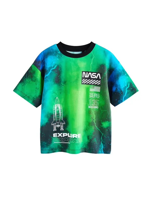 Next Next Majica 'Nasa'  azur / zelena / črna / bela