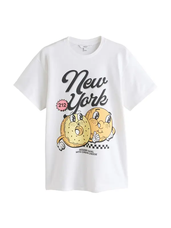Next Next Majica 'New York Bagel'  rumena / svetlo rdeča / črna / bela