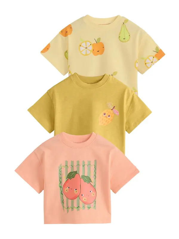 Next Next Majica  pastelno rumena / zelena / pastelno oranžna / bela