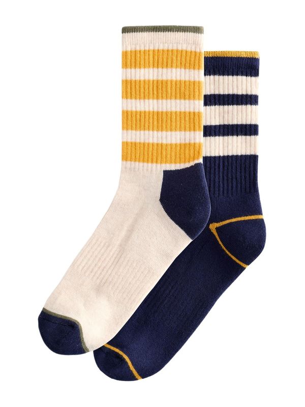 Next Next Nogavice  mornarska / temno rumena / bela