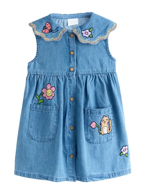 Next Next Obleka  moder denim / rumena / zelena / roza