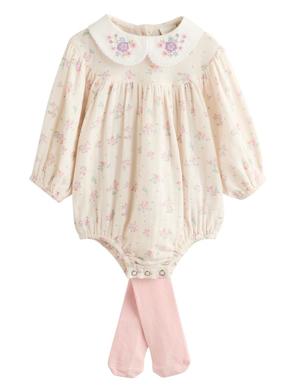 Next Next Pajac/bodi  ecru / zelena / majnica / roza