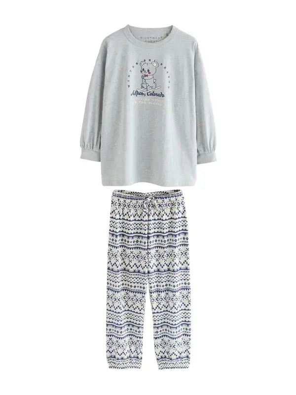 Next Next Pižama 'Fairisle'  modra / pegasto siva / bela