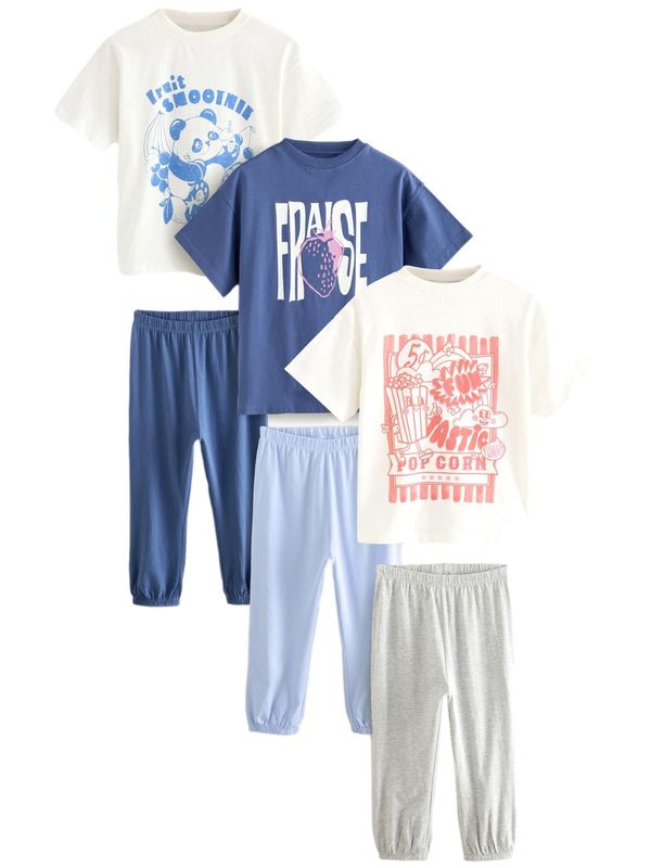 Next Next Pižama  marine / svetlo modra / pegasto siva / bela