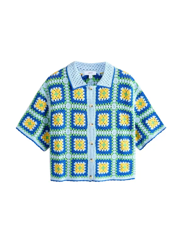 Next Next Pletena jopa 'Square'  modra / pastelno modra / rumena / zelena
