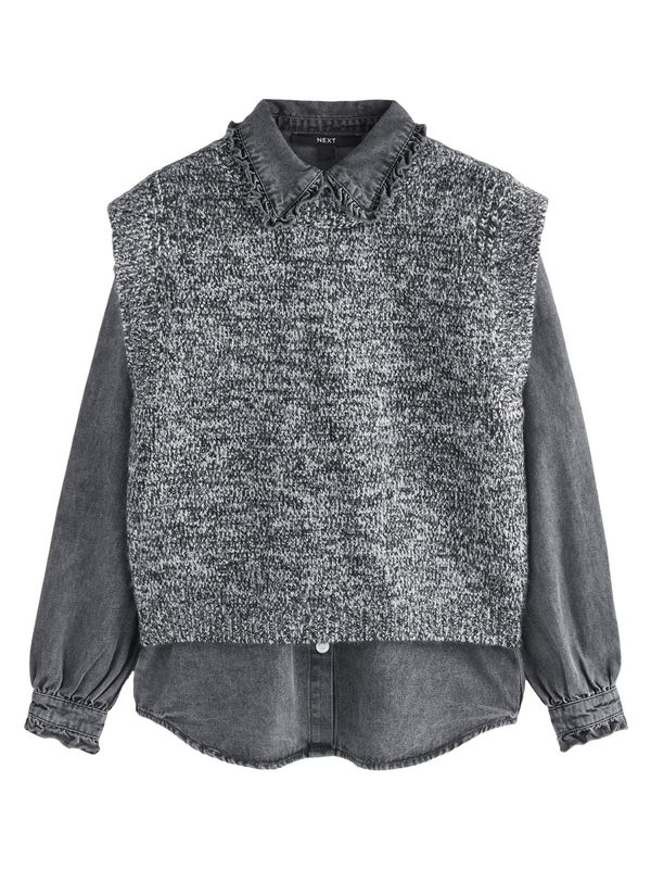 Next Next Pulover ' 2 in 1'  siva / siv denim