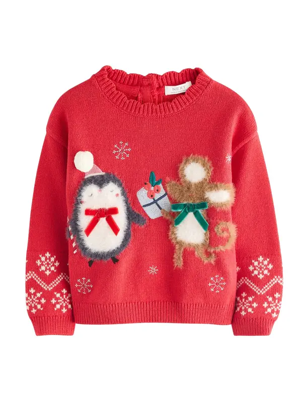 Next Next Pulover 'Christmas Character'  karamel / temno siva / živo rdeča / bela