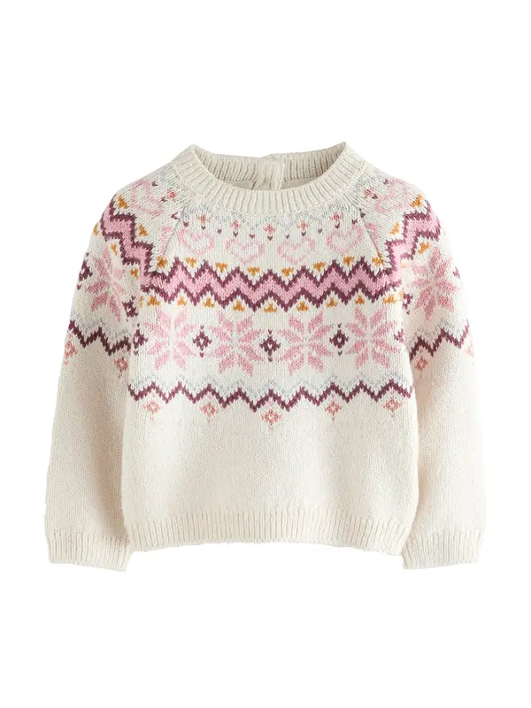 Next Next Pulover 'Christmas Fairisle'  ecru / kari / ciklama / roza