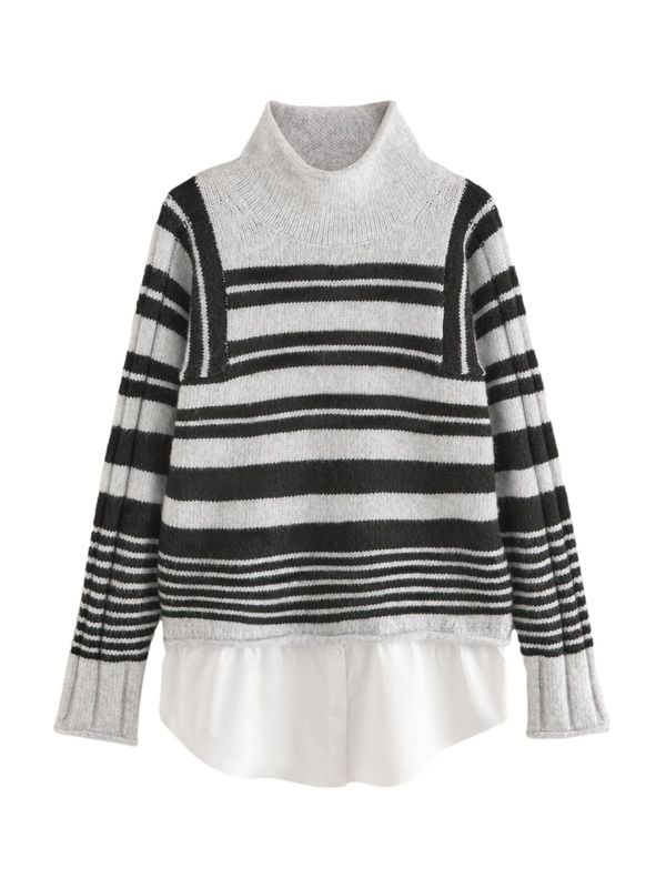 Next Next Pulover  svetlo siva / črna / bela