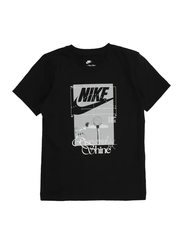 Nike Sportswear Nike Sportswear Majica 'RISE AND SHINE'  siva / črna / bela