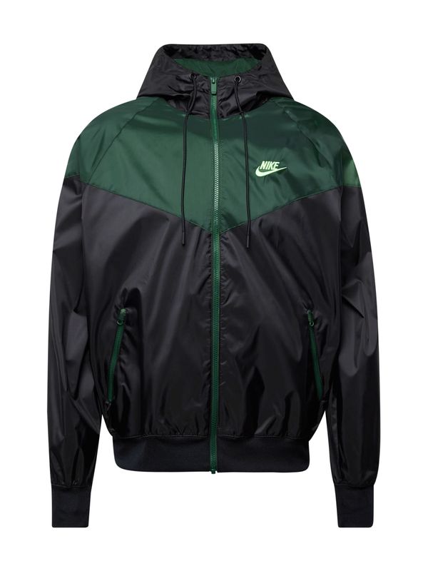 Nike Sportswear Nike Sportswear Prehodna jakna 'Heritage Essentials'  neonsko zelena / temno zelena / črna / bela