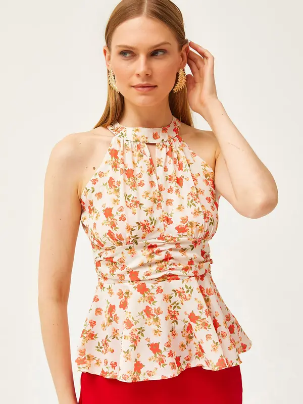 olalook olalook Bluza  ecru / oliva / breskev / rdeča