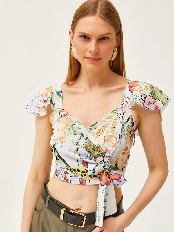 olalook olalook Bluza  svetlo zelena / oranžna / črna / bela