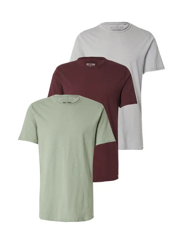Only & Sons Only & Sons Majica 'ONSBENNE'  svetlo siva / svetlo zelena / temno rdeča