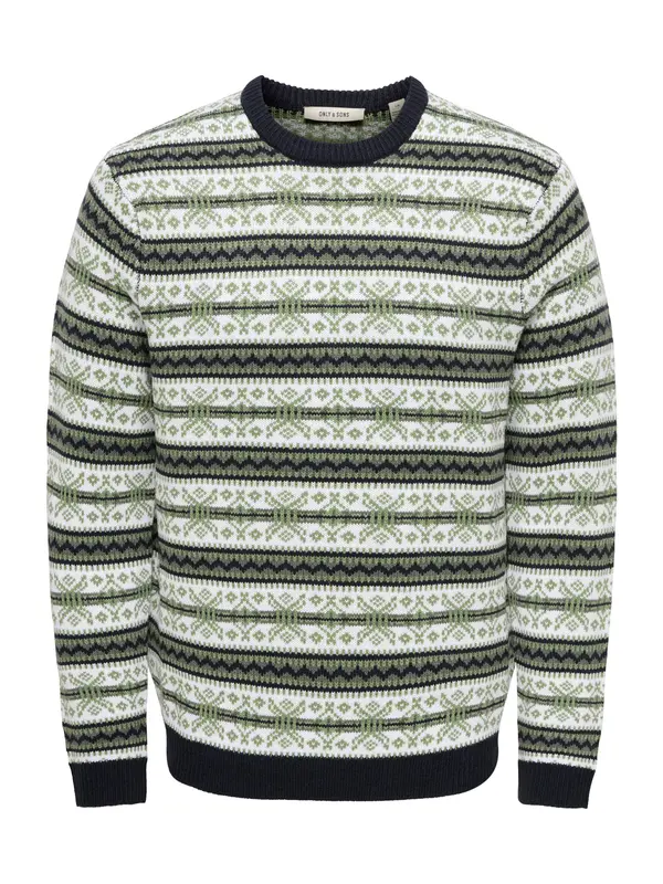 Only & Sons Only & Sons Pulover 'ONSHARRY'  zelena / bela