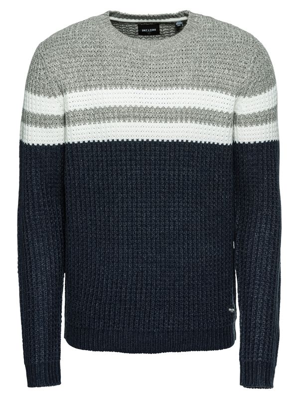 Only & Sons Only & Sons Pulover 'onsLAZLO STRIPED CREW NECK KNIT'  temno modra / siva / bela